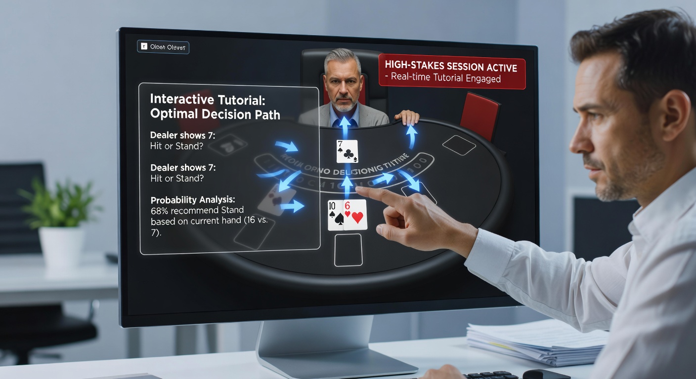 Detailansicht eines Smartphones mit Blackjack-Tisch und interaktiven Entscheidungspfeilen in einer High-Stakes-Runde